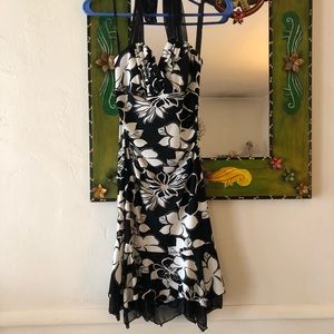 Black and White Floral Halter Cocktail Dress